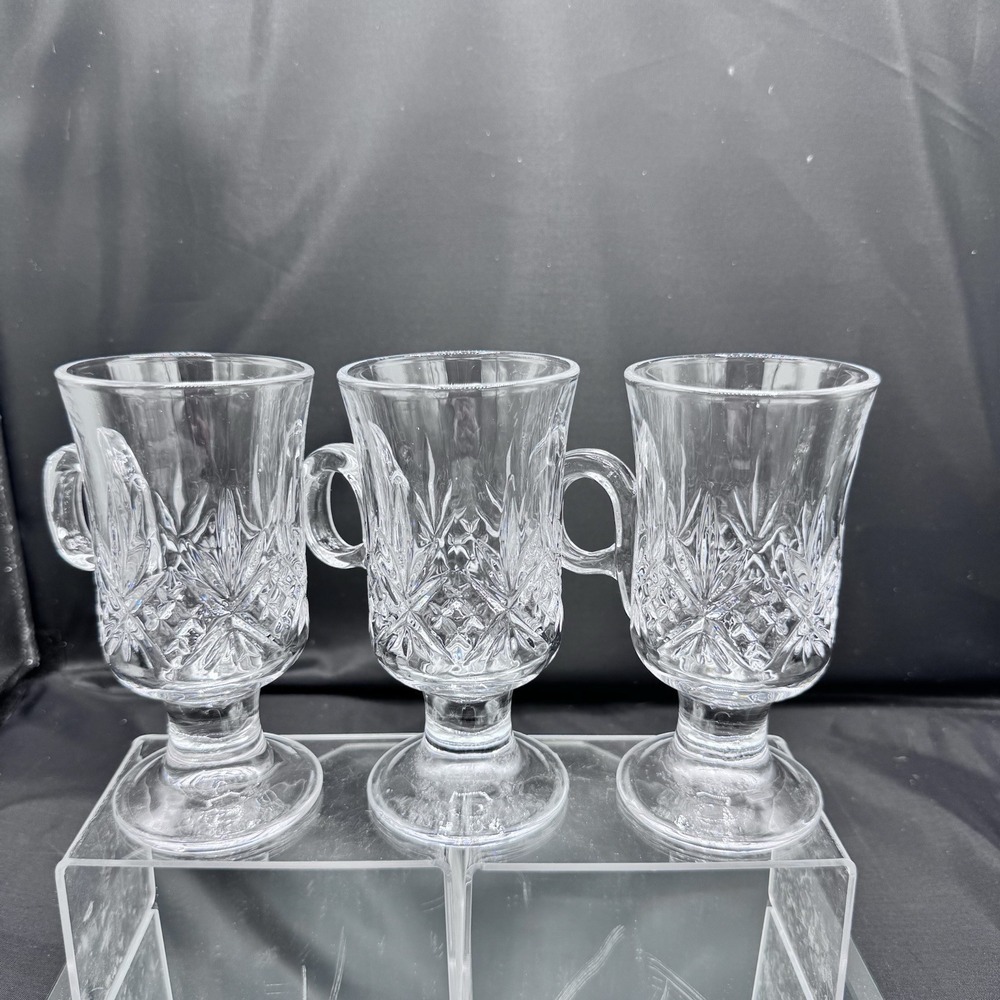Godinger Dublin Irish Coffee Mugs Clear Crystal Glass‎ Lot Of 3 VTG